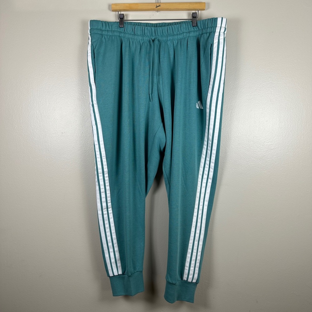 Adidas Women's 3X Jogger Pants Powder Teal 3-Stripes Fleece Blokecore NEW